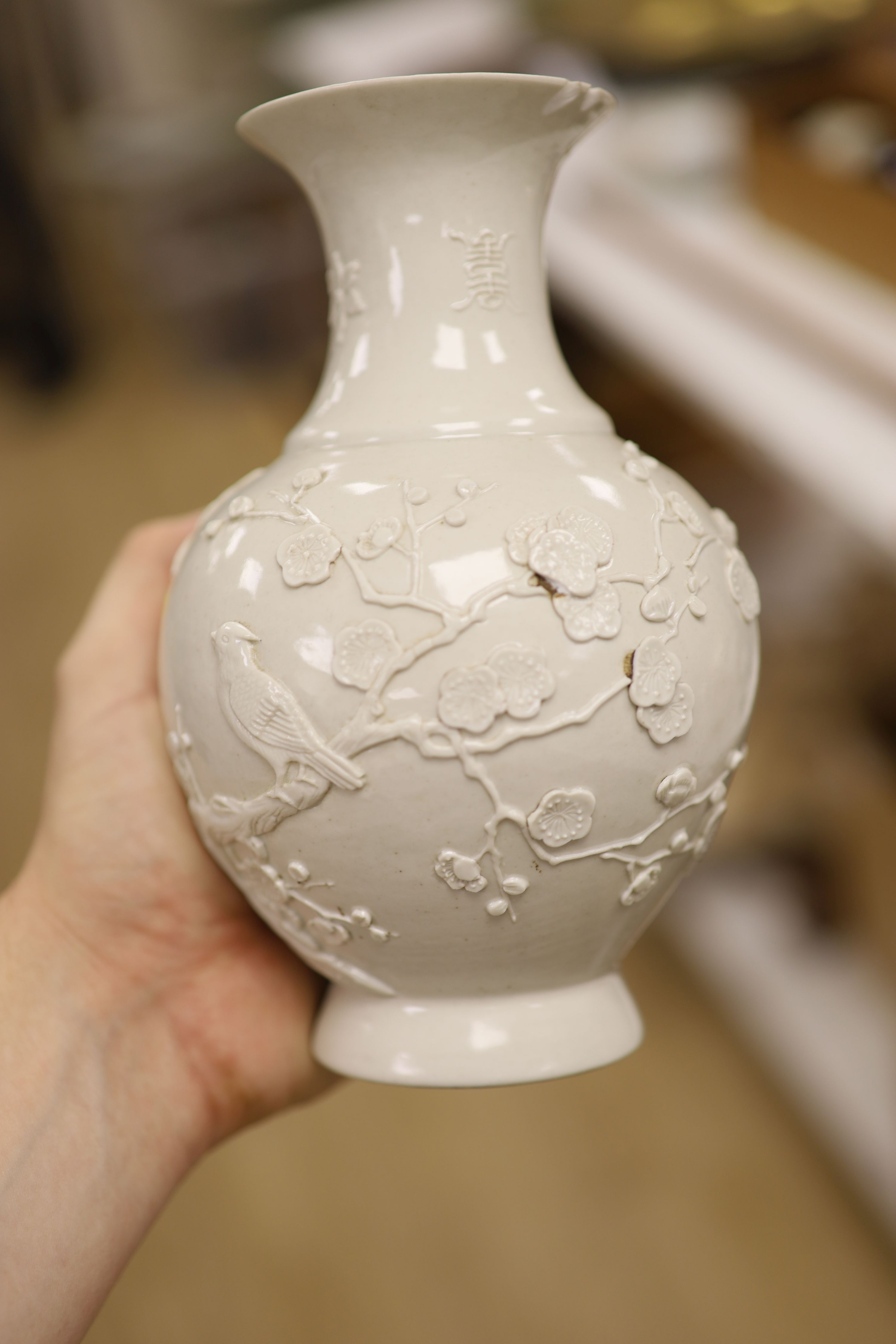 A Chinese white glazed vase Wang Bingrong seal mark, height 18.5cm